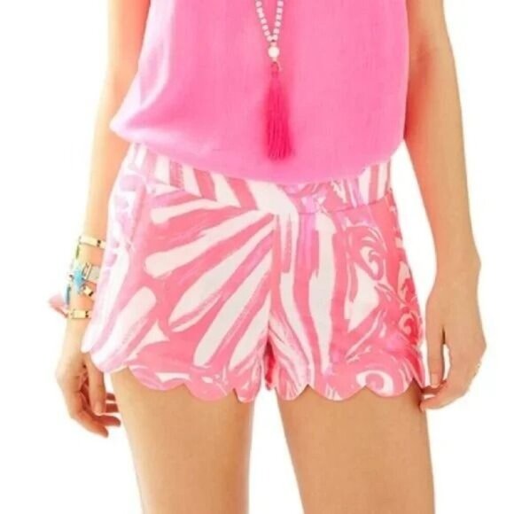 illy Pulitzer Dahlia Beach Shorts Pull On Stretch Pink Sun Ray Shimmy Small - Picture 1 of 5